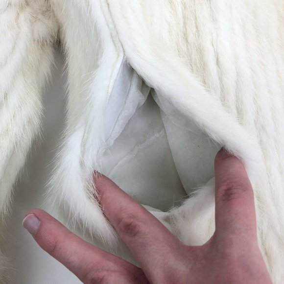 Women's Vintage White Saga USA Mink Fur Jacket Ribbed Size M Pockets KOREA Made - Picture 7 of 10